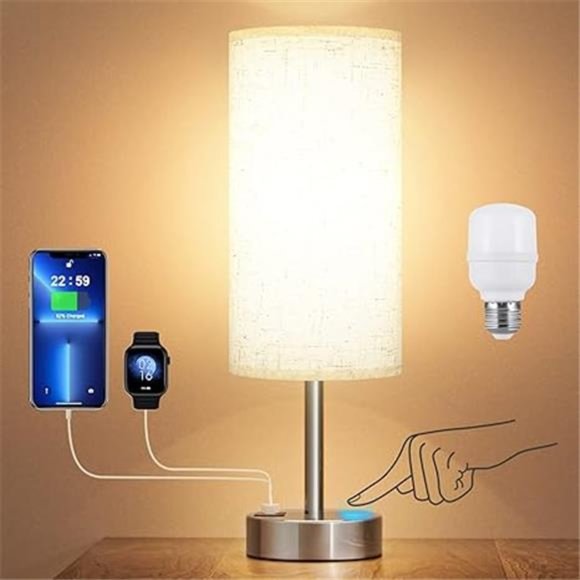 Touch Table Lamp for Bedroom Nightstand - Bedside Lamp with USB-C USB-A - Picture 4 of 6
